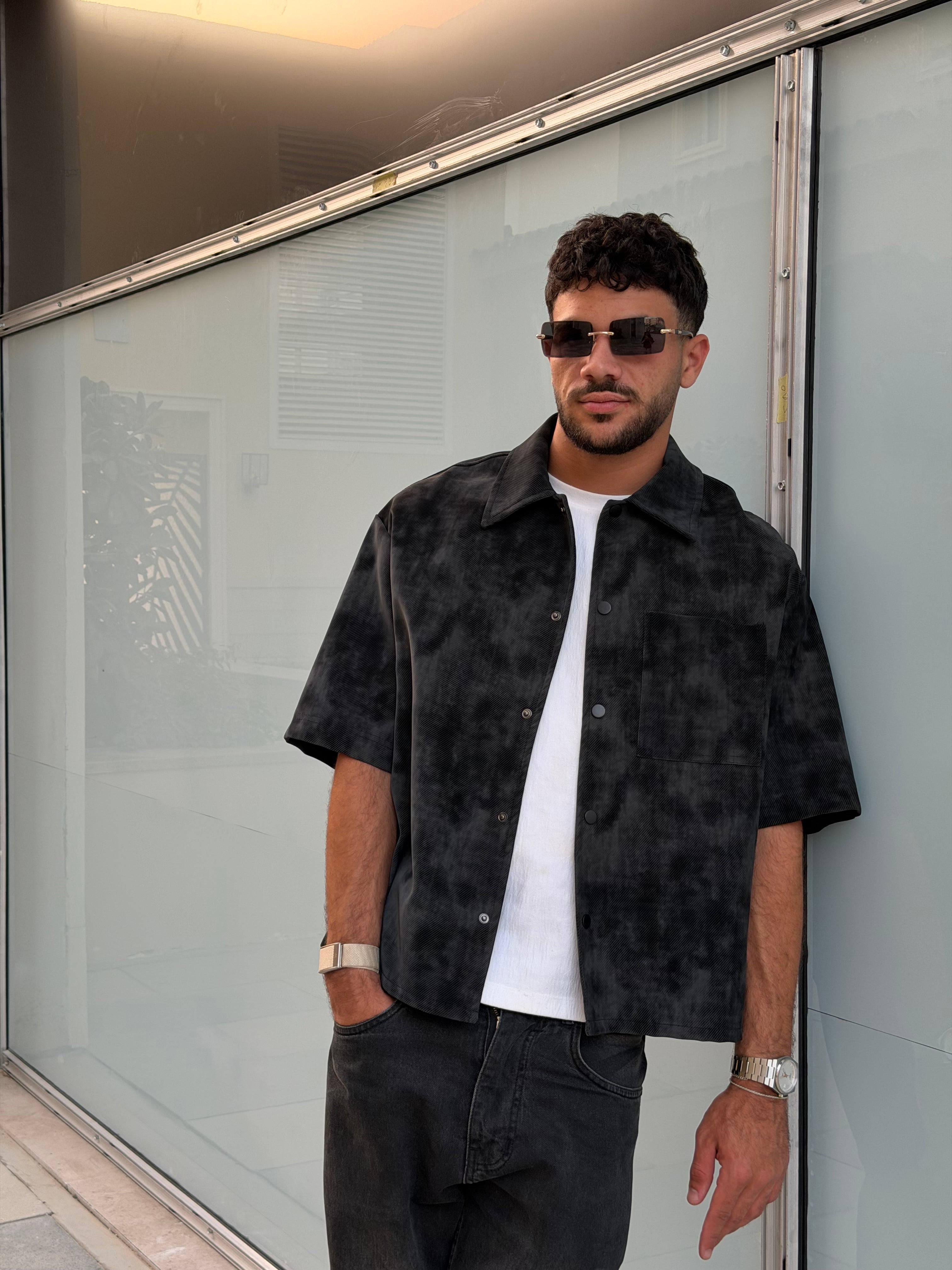 Washed Black Morano Leather Overshirt [ Best Seller ]