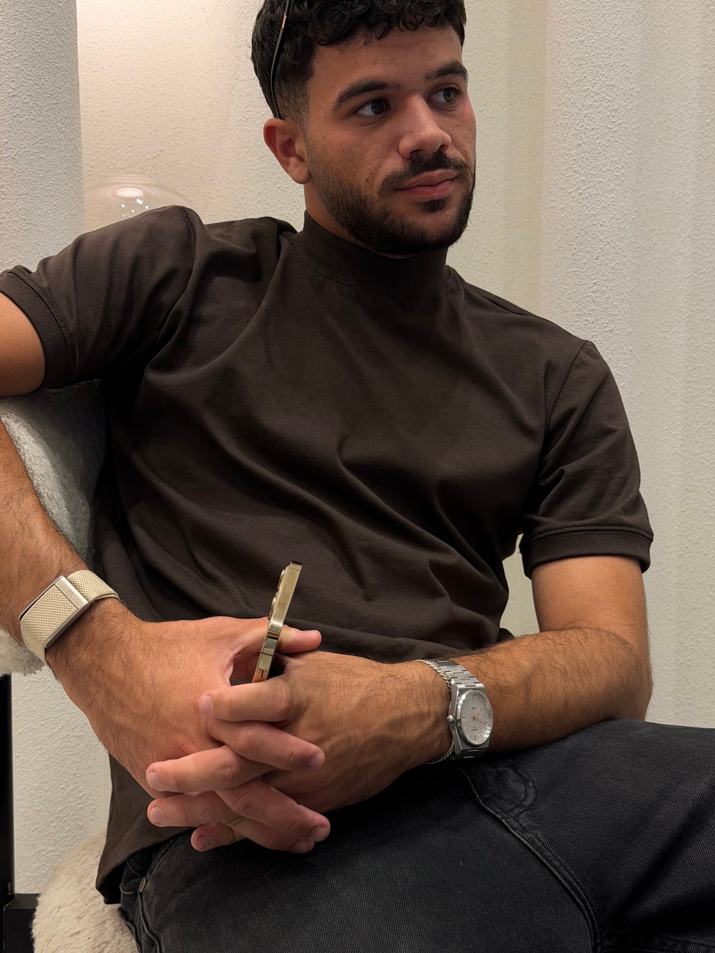 Dark Brown Mock Neck T-Shirt