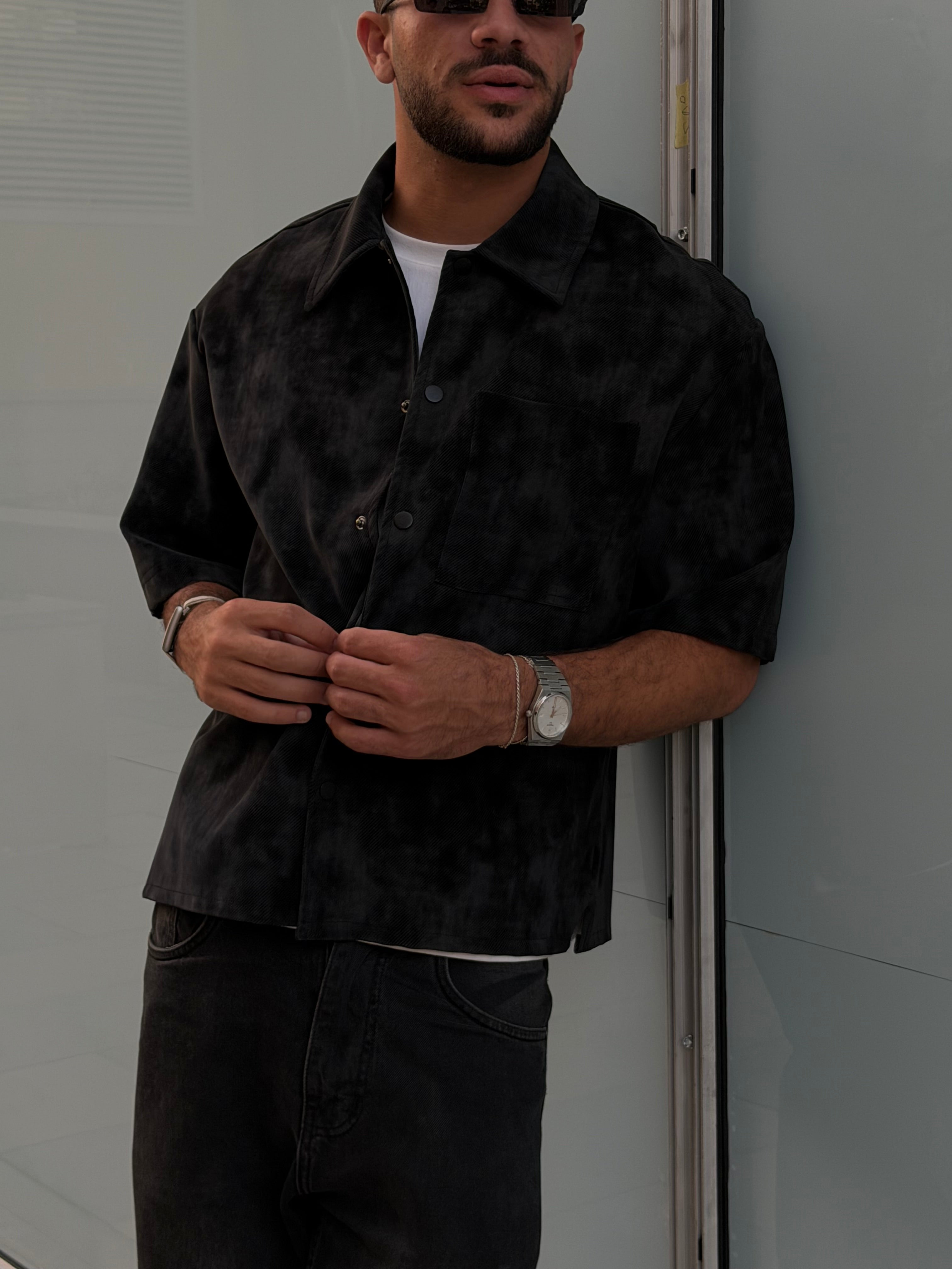 Washed Black Morano Leather Overshirt [ Best Seller ]