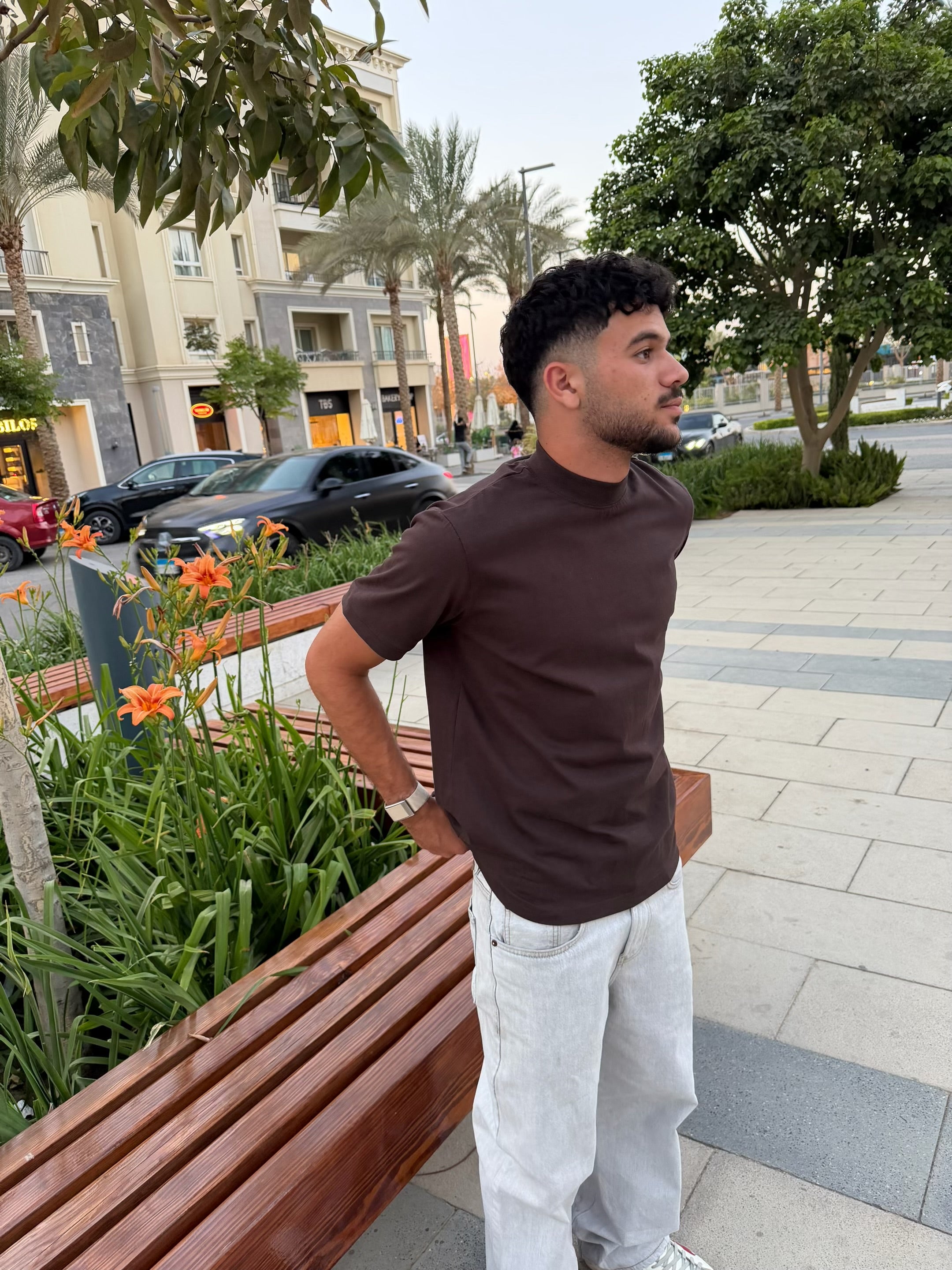 Dark Brown Mock Neck T-Shirt
