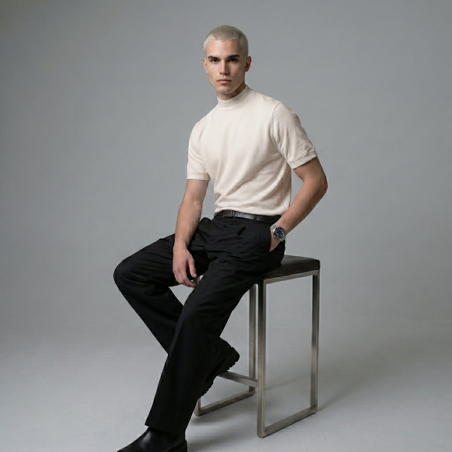 Off White Mock Neck T-Shirt
